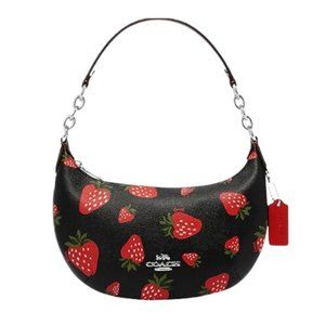 COACH Payton Hobo With Wild Strawberry Print Silver/Black Mult